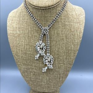 Clear Rhinestone Knotted Lariat Style Necklace